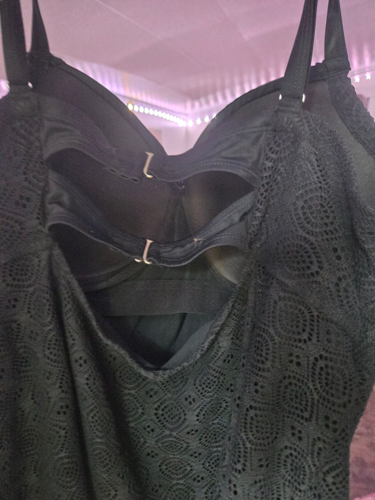 Swimsuits For All Swimsuit Size 18 Black Crochet Twist Front Tankini Top 2