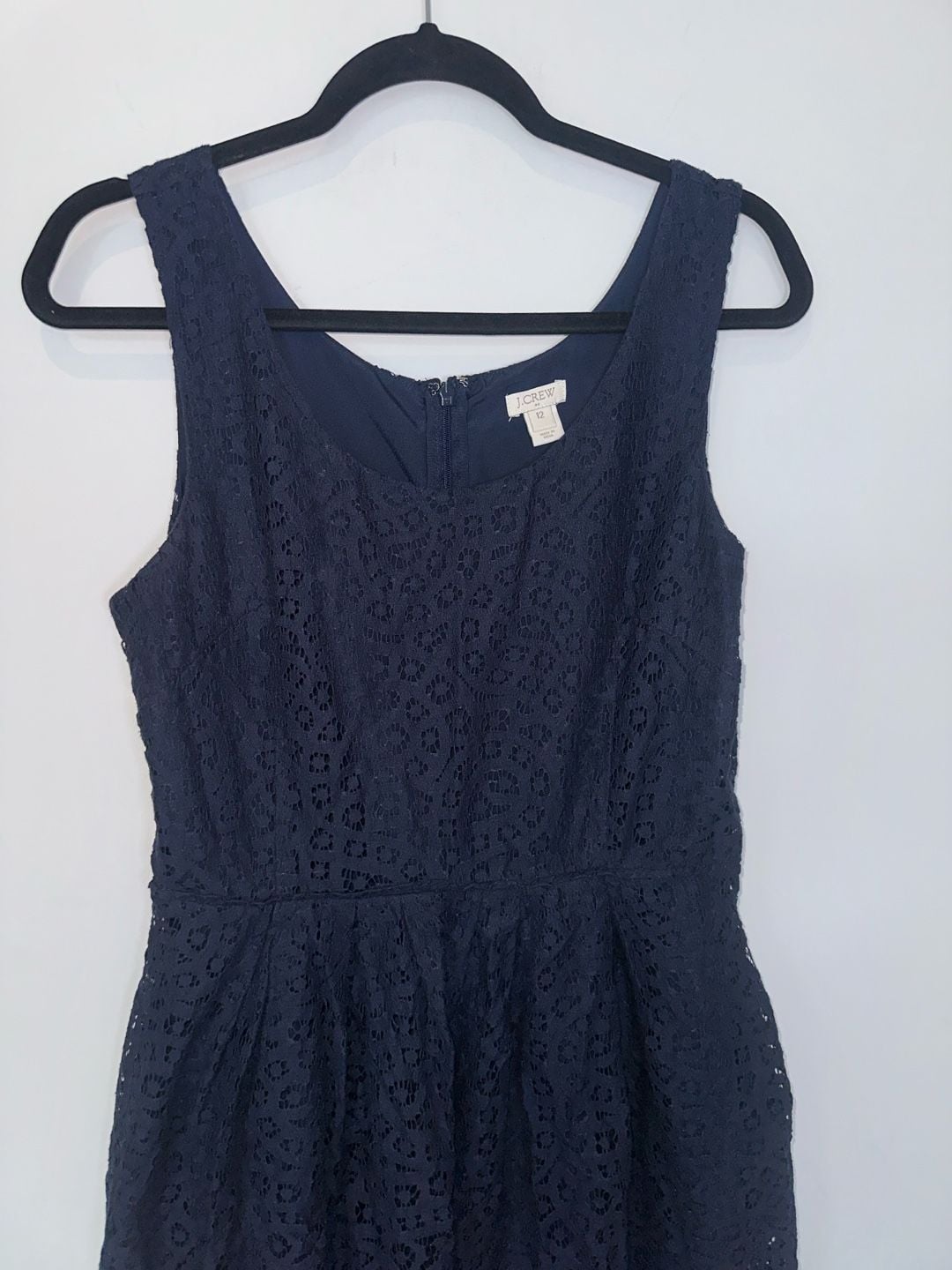 J. Crew Swirling Lace Dress Size 12 Navy Blue Sleeveless Fit And Flare 2