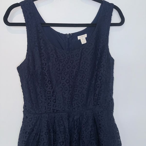 J. Crew Swirling Lace Dress Size 12 Navy Blue Sleeveless Fit And Flare