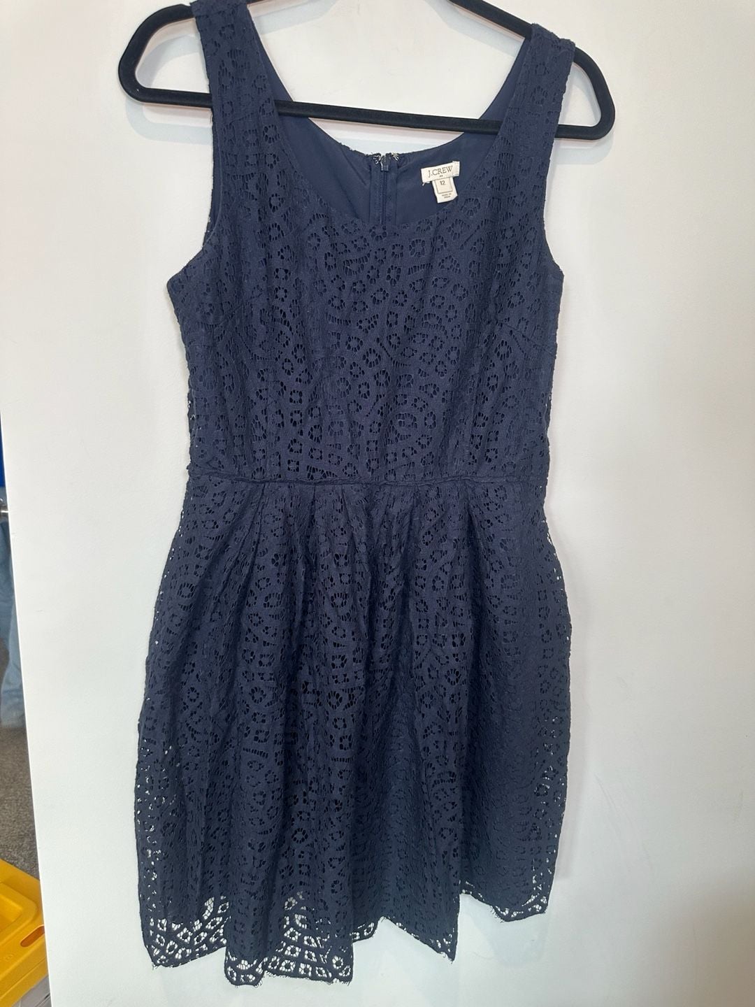 J. Crew Swirling Lace Dress Size 12 Navy Blue Sleeveless Fit And Flare 4