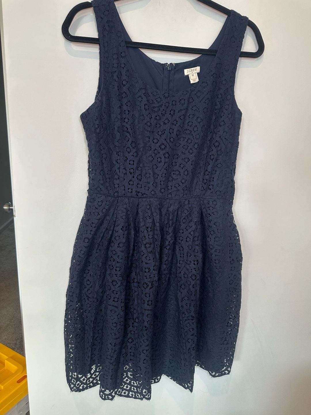 J. Crew Swirling Lace Dress Size 12 Navy Blue Sleeveless Fit And Flare 7