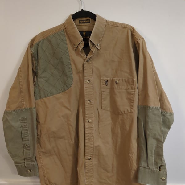 Browning Shooting Shirt Khaki Green Long Sleeve Quilted Patch