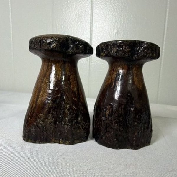 Handmade Wooden Mushroom Salt And Pepper Shakers Rustic Kitchen Decor