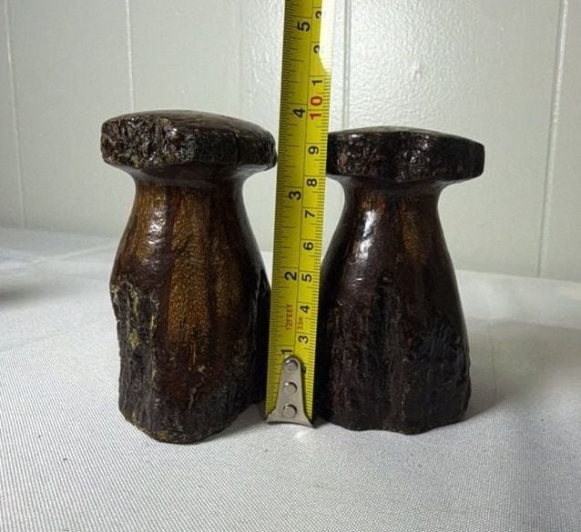 Handmade Wooden Mushroom Salt And Pepper Shakers Rustic Kitchen Decor 4