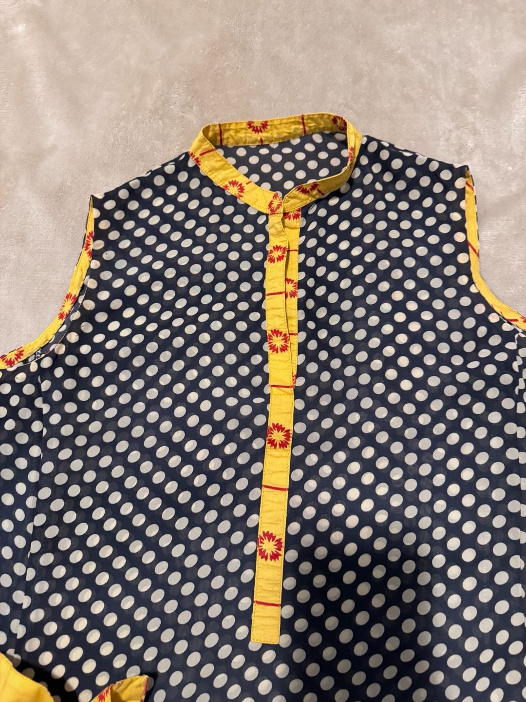 Unbranded Polka Dot Sleeveless Kurti Shirt/Dress Black Yellow 5