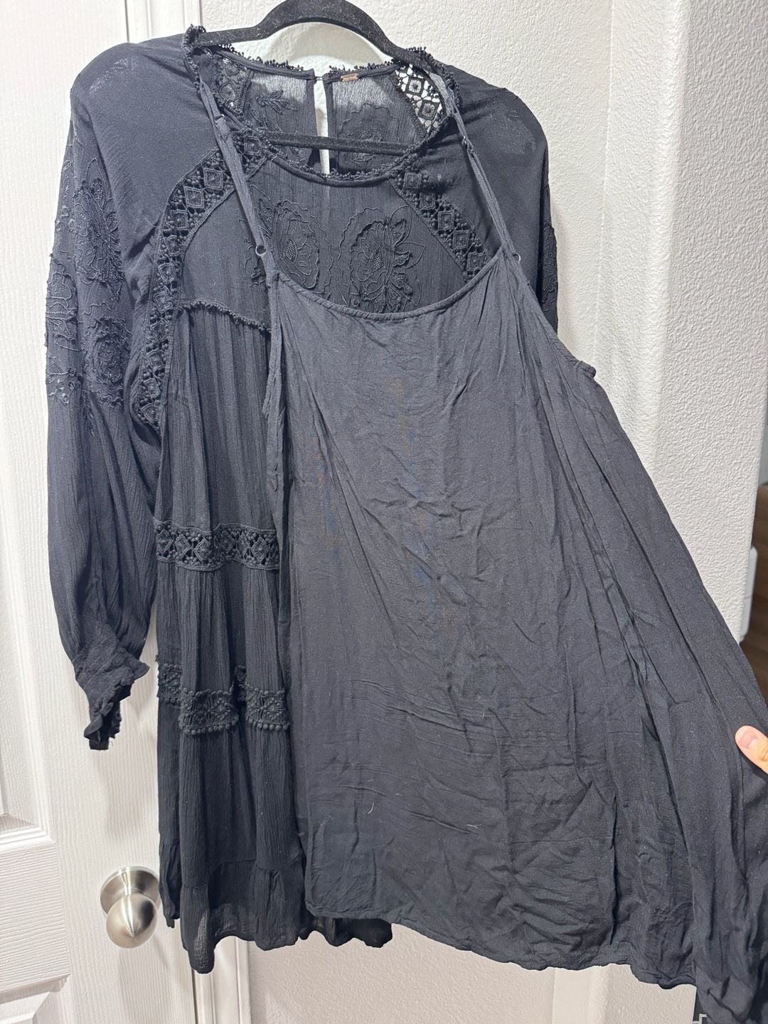 Free People Black Embroidered Long Sleeve Mini Dress 3