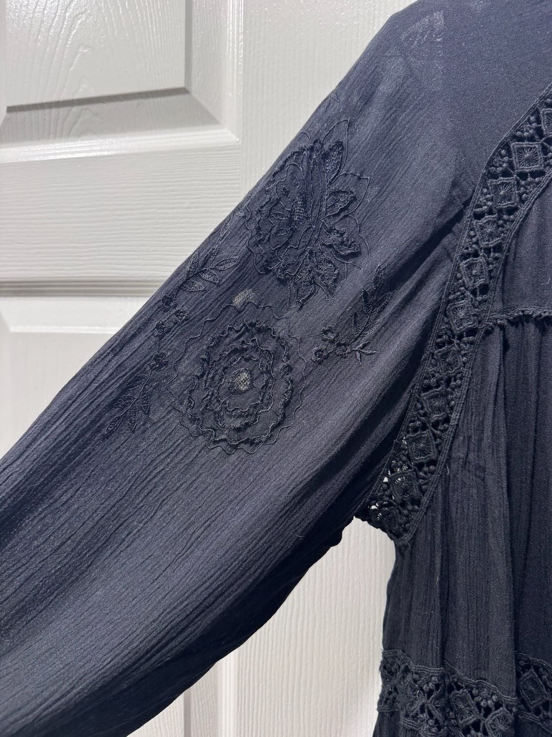 Free People Black Embroidered Long Sleeve Mini Dress 5
