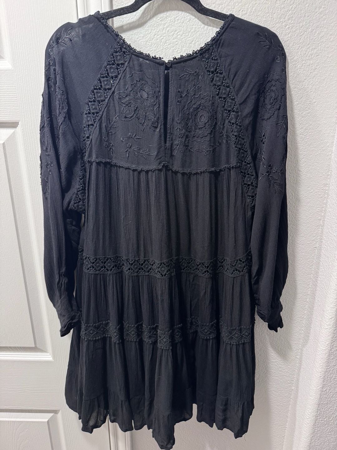 Free People Black Embroidered Long Sleeve Mini Dress 6