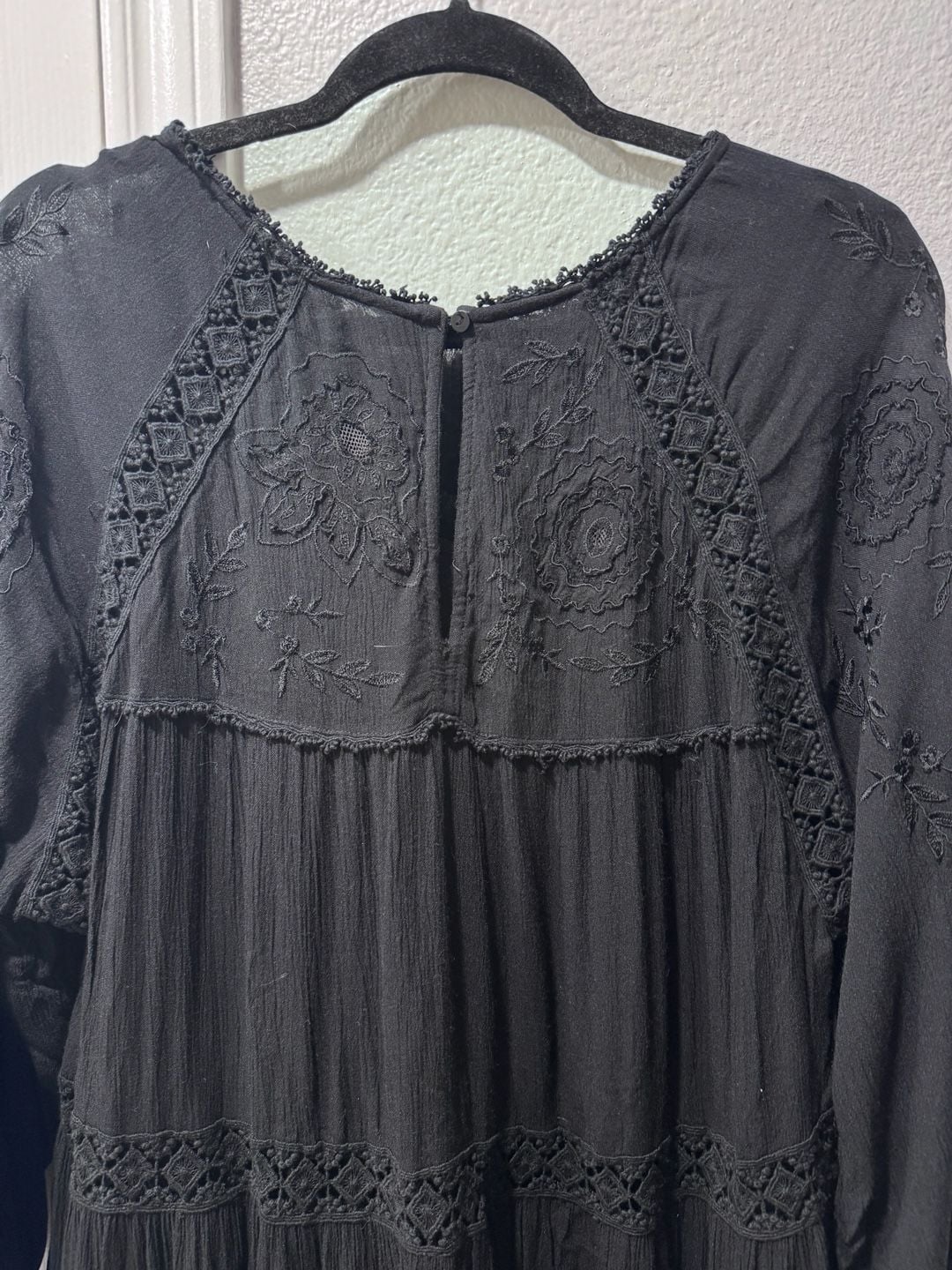 Free People Black Embroidered Long Sleeve Mini Dress 7