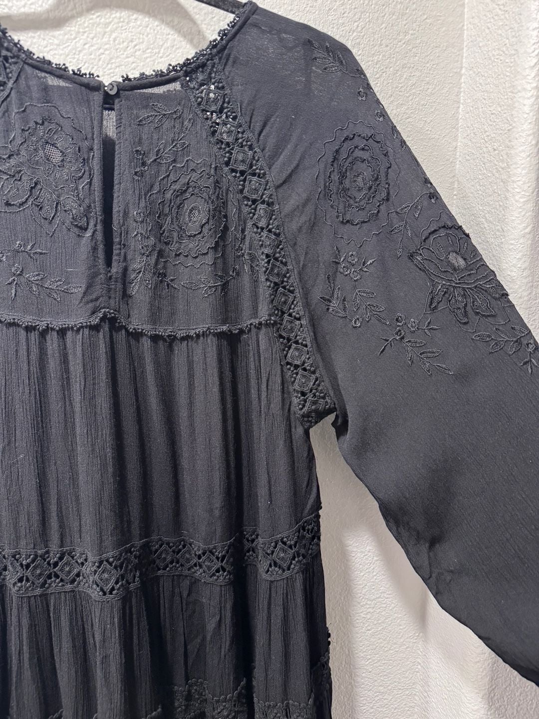 Free People Black Embroidered Long Sleeve Mini Dress 8