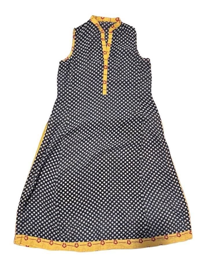 Unbranded Polka Dot Sleeveless Kurti Shirt/Dress Black Yellow 2