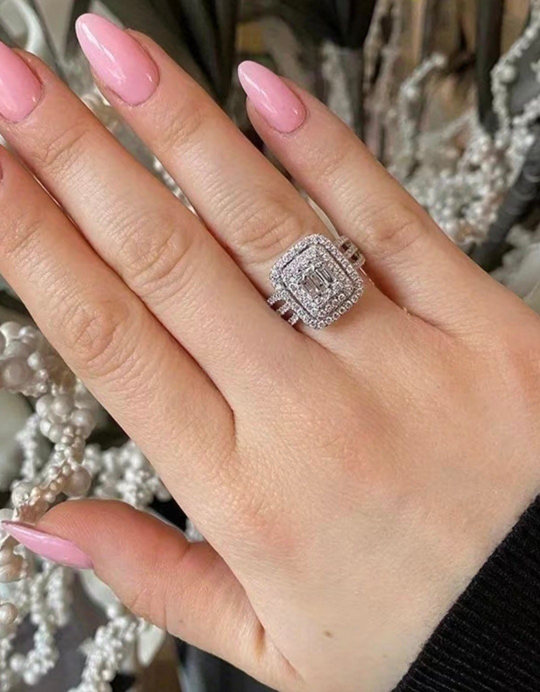 Fashion Square Zirconia Double Halo Ring 2