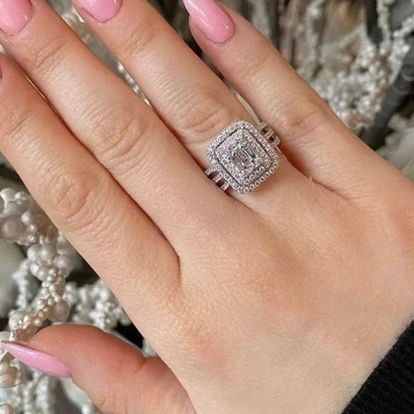Fashion Square Zirconia Double Halo Ring