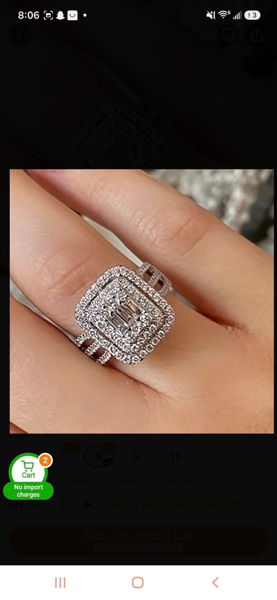 Fashion Square Zirconia Double Halo Ring 3