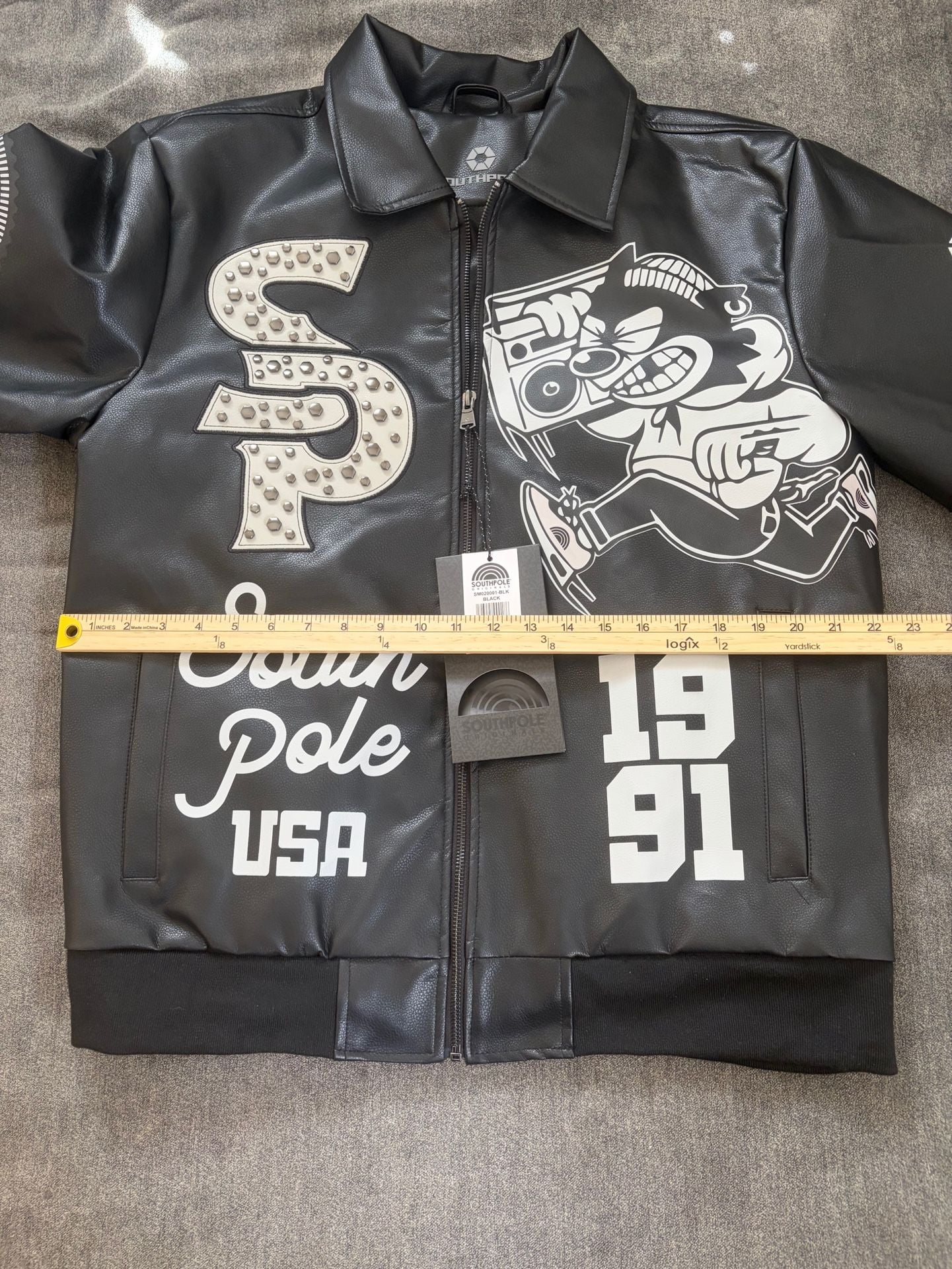 Southpole Sp-91 Faux Leather Bomber Jacket Size M Black 9