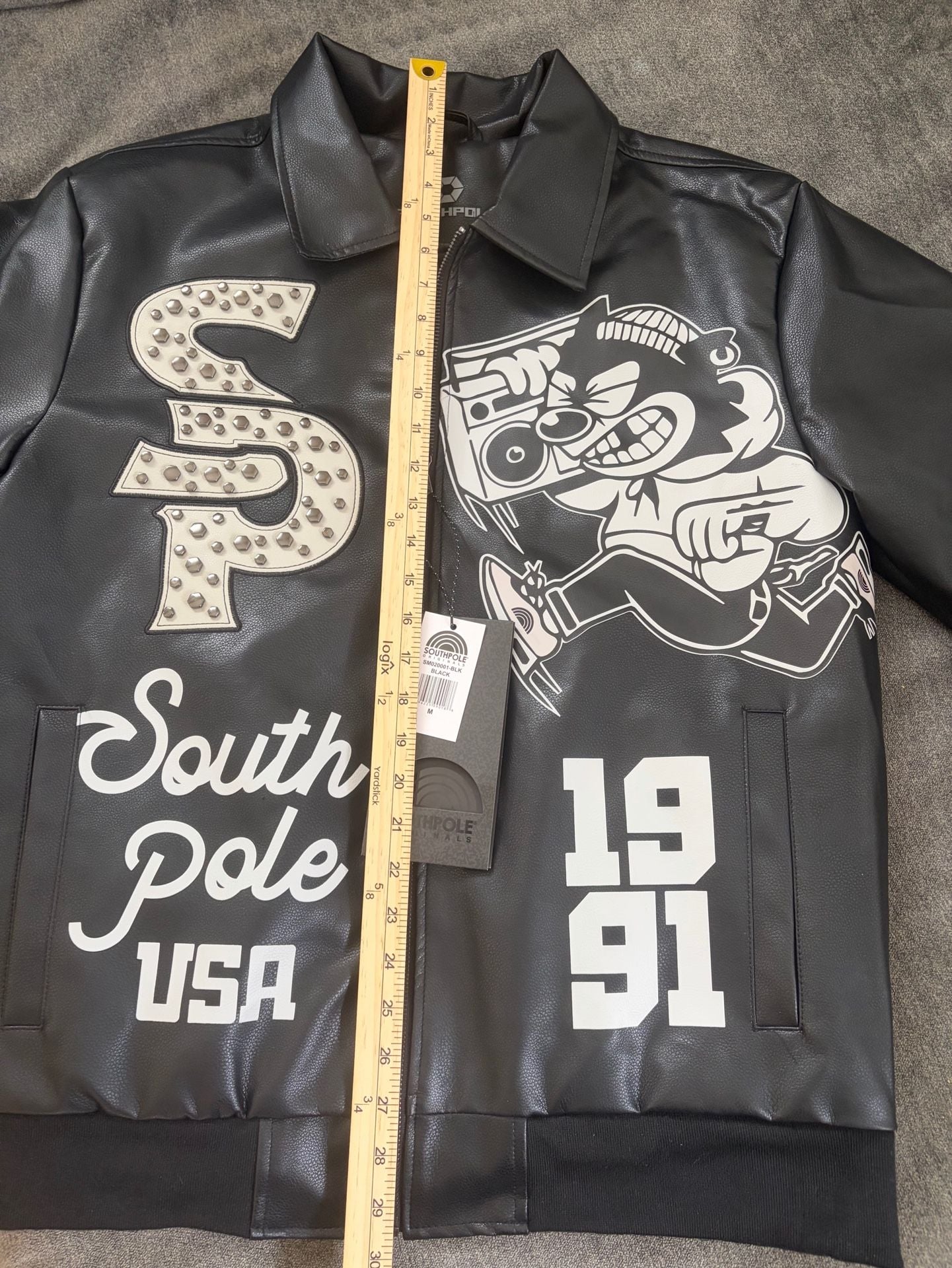 Southpole Sp-91 Faux Leather Bomber Jacket Size M Black 10