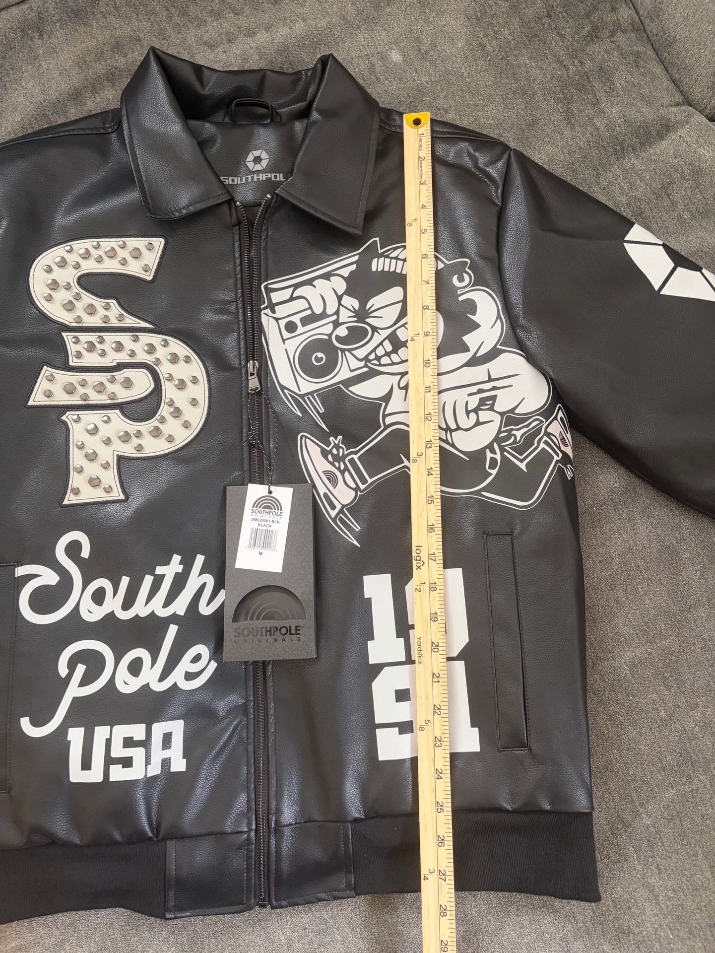 Southpole Sp-91 Faux Leather Bomber Jacket Size M Black 11