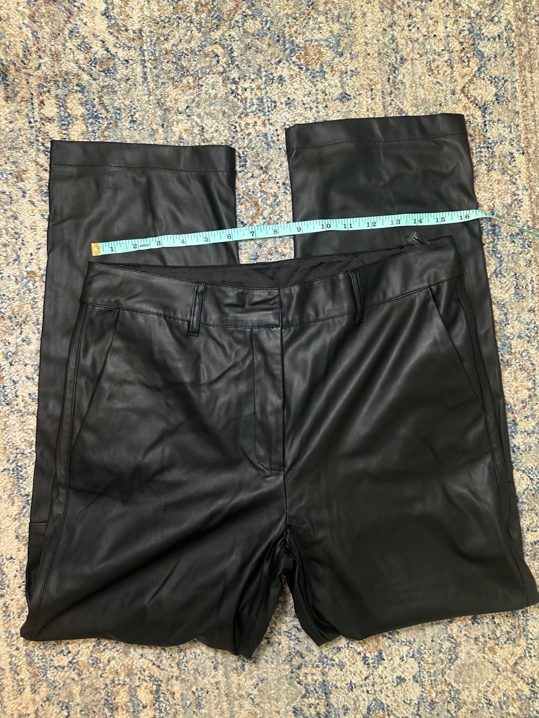Entro Faux Leather Pants Size L Black Straight Leg Trousers 2