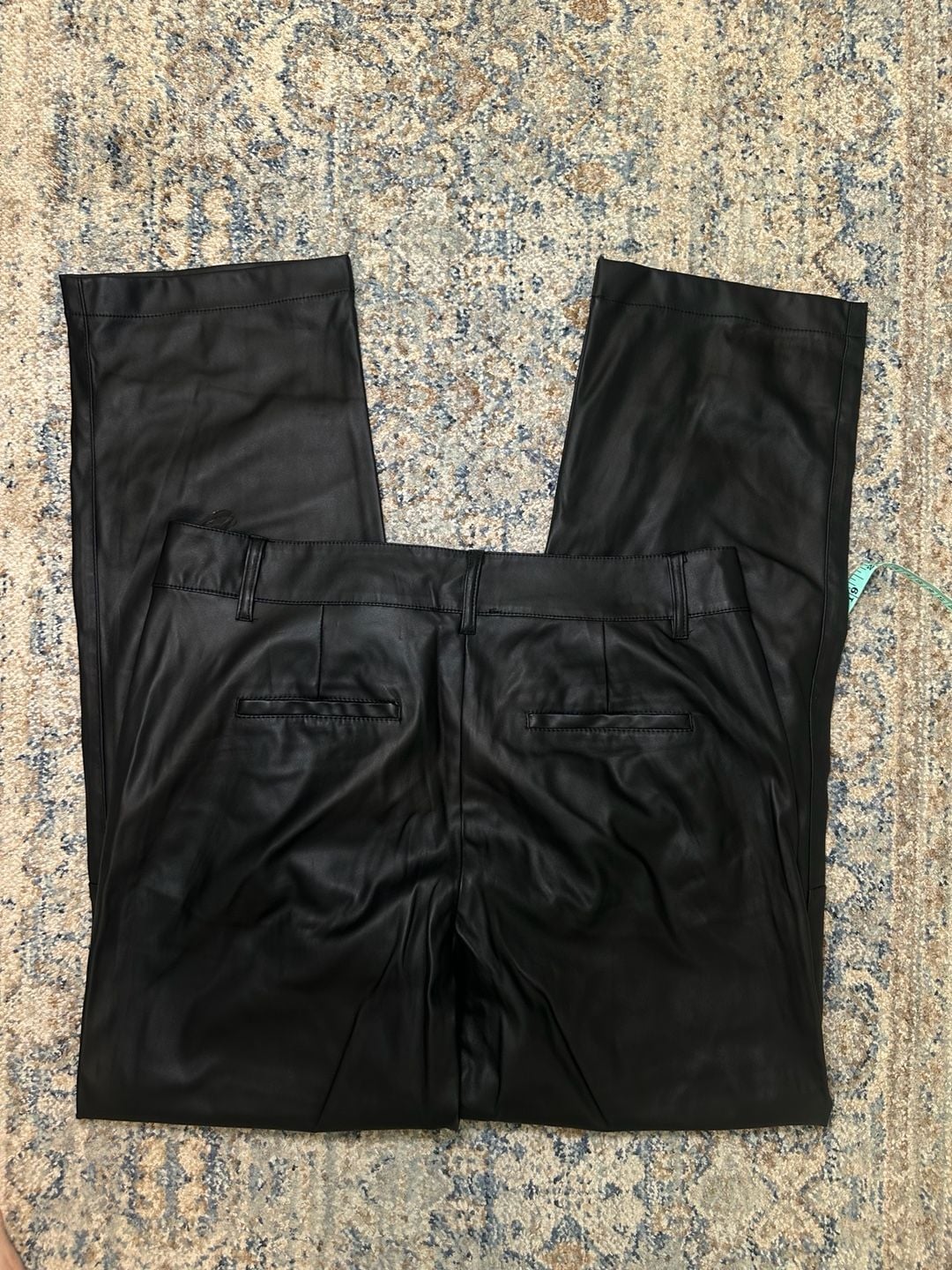 Entro Faux Leather Pants Size L Black Straight Leg Trousers 5