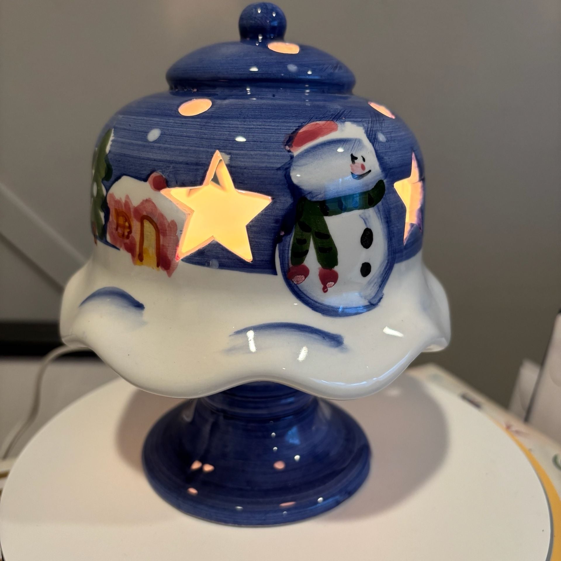Nantucket Snowman Ceramic Table Top Night Light 1