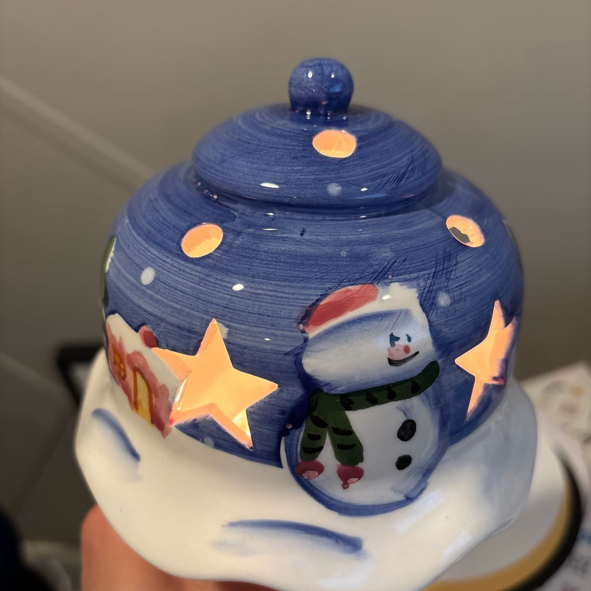 Nantucket Snowman Ceramic Table Top Night Light 3