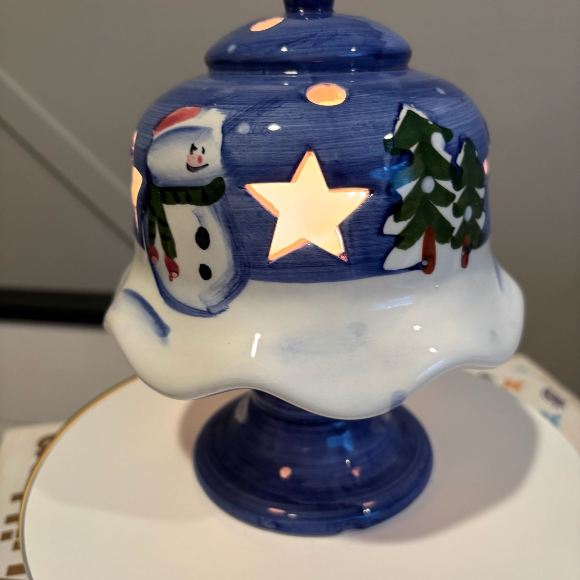 Nantucket Snowman Ceramic Table Top Night Light 11