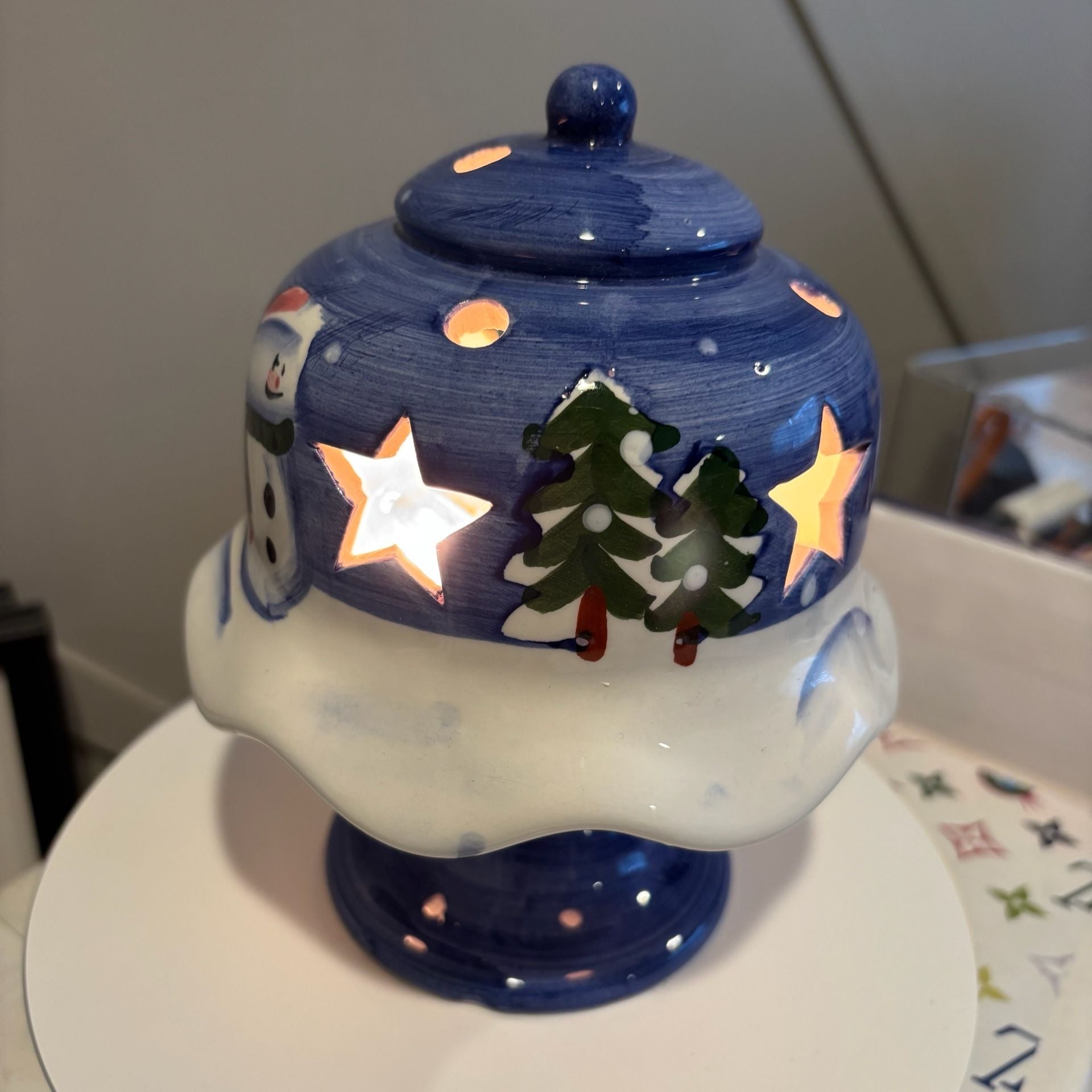 Nantucket Snowman Ceramic Table Top Night Light 12
