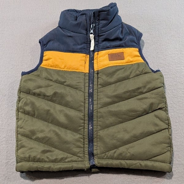 Eddie Bauer Puffer Vest Size 2T Colorblock Green Blue Yellow