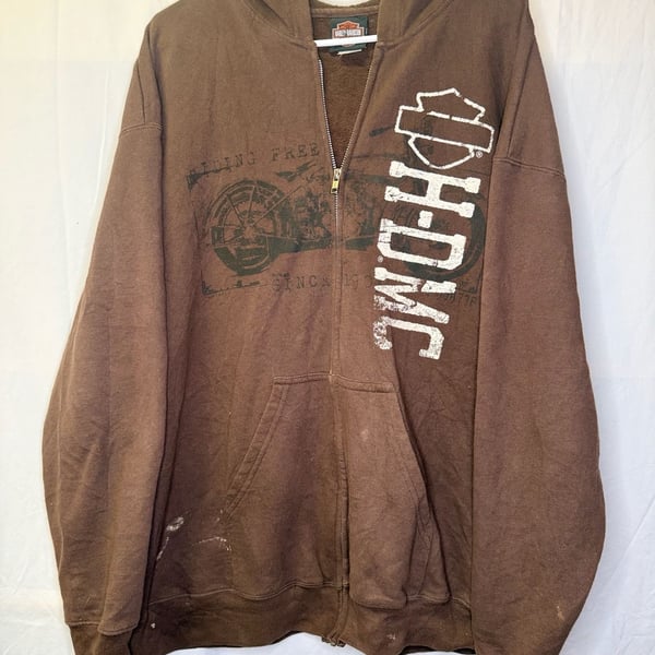 Harley-Davidson Zip Up Hoodie Size L Brown Modesto California Yosemite