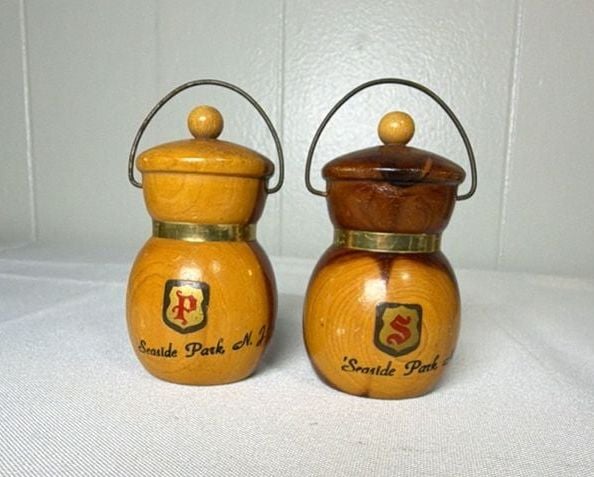 Vintage Wooden Salt and Pepper Shakers Seaside Park NJ 1