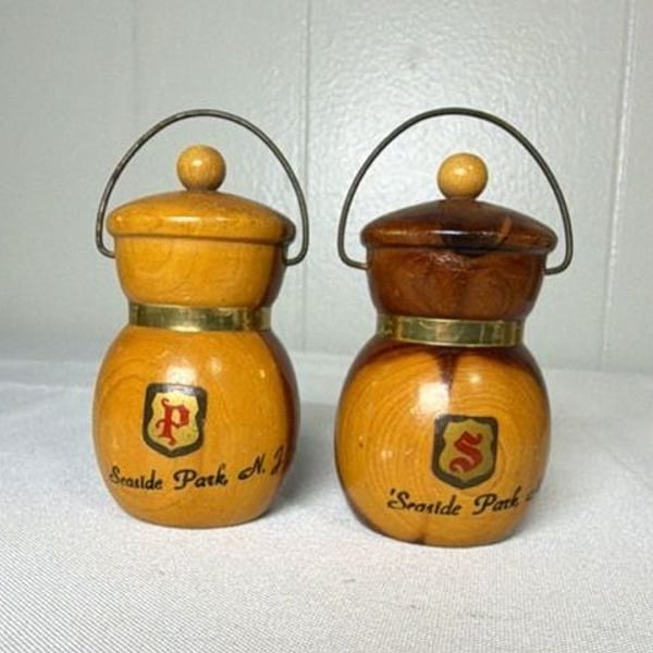 Vintage Wooden Salt and Pepper Shakers Seaside Park NJ
