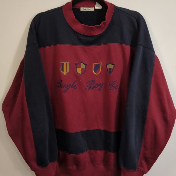 Bugle Boy Co. Vintage Embroidered Sweatshirt Colorblock Crest large
