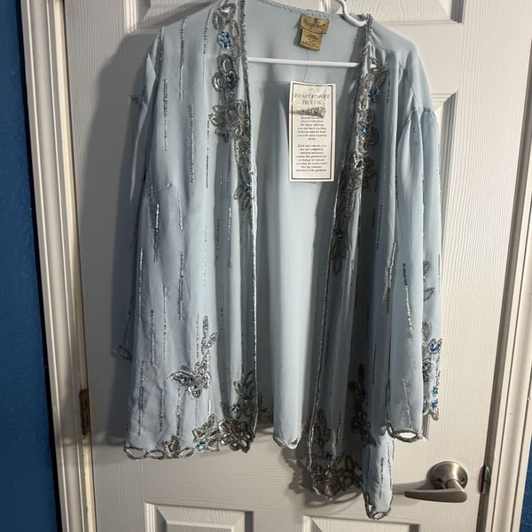 Midnight Velvet 2X Blue Beaded Sequin Duster Jacket Evening Formal Plus Size