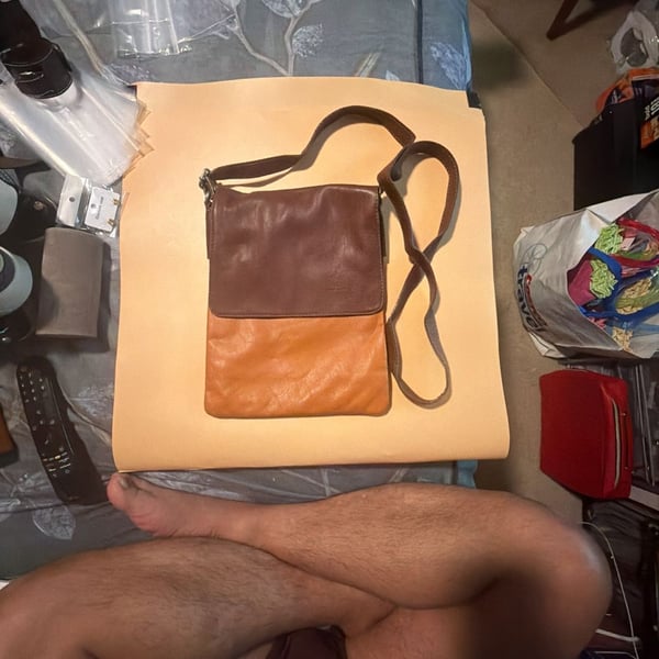 Real Italian Leather Crossbody Bag Two-Tone Brown Tan