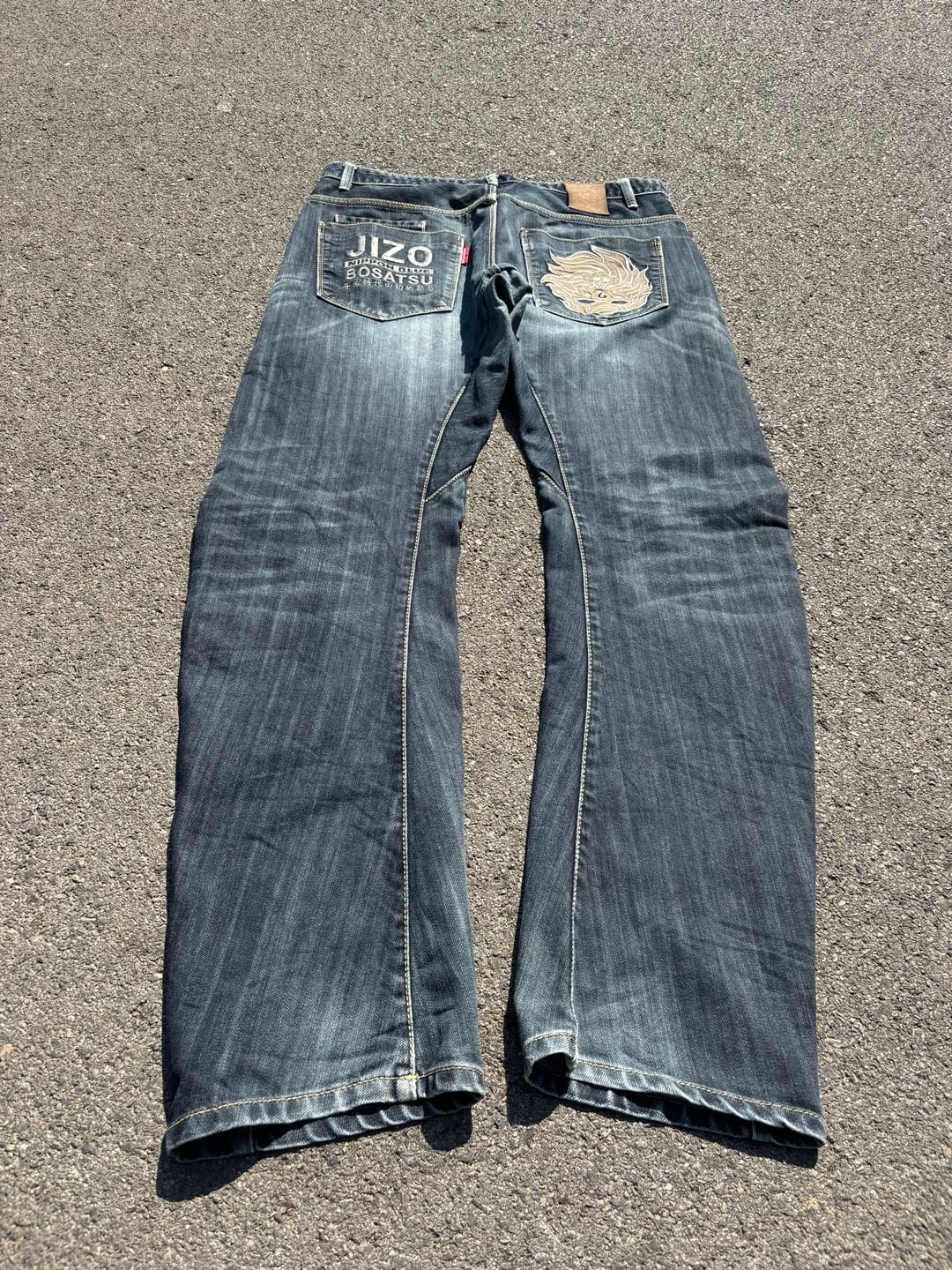 Nippon Blue Jizo Bosatsu Japanese Denim Jeans Embroidered Y2K Dark Wash Denim 3