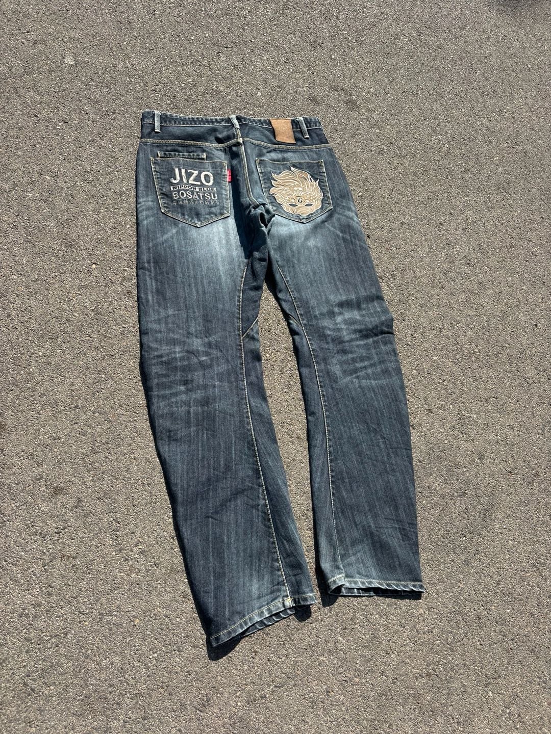 Nippon Blue Jizo Bosatsu Japanese Denim Jeans Embroidered Y2K Dark Wash Denim 2