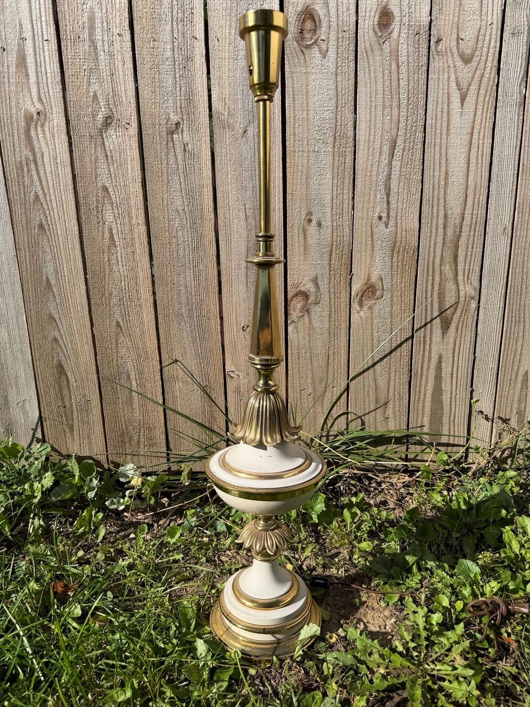 Stiffel Vintage Brass and Cream Enamel Hollywood Regency Torchiere Lamp 1