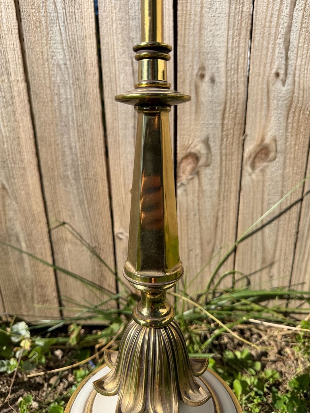 Stiffel Vintage Brass and Cream Enamel Hollywood Regency Torchiere Lamp 3