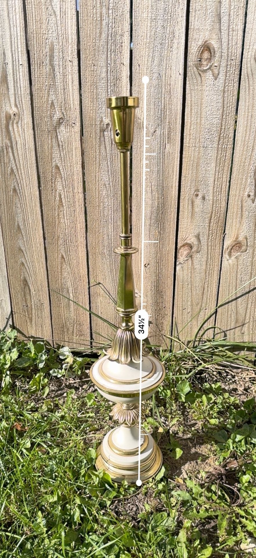 Stiffel Vintage Brass and Cream Enamel Hollywood Regency Torchiere Lamp 7