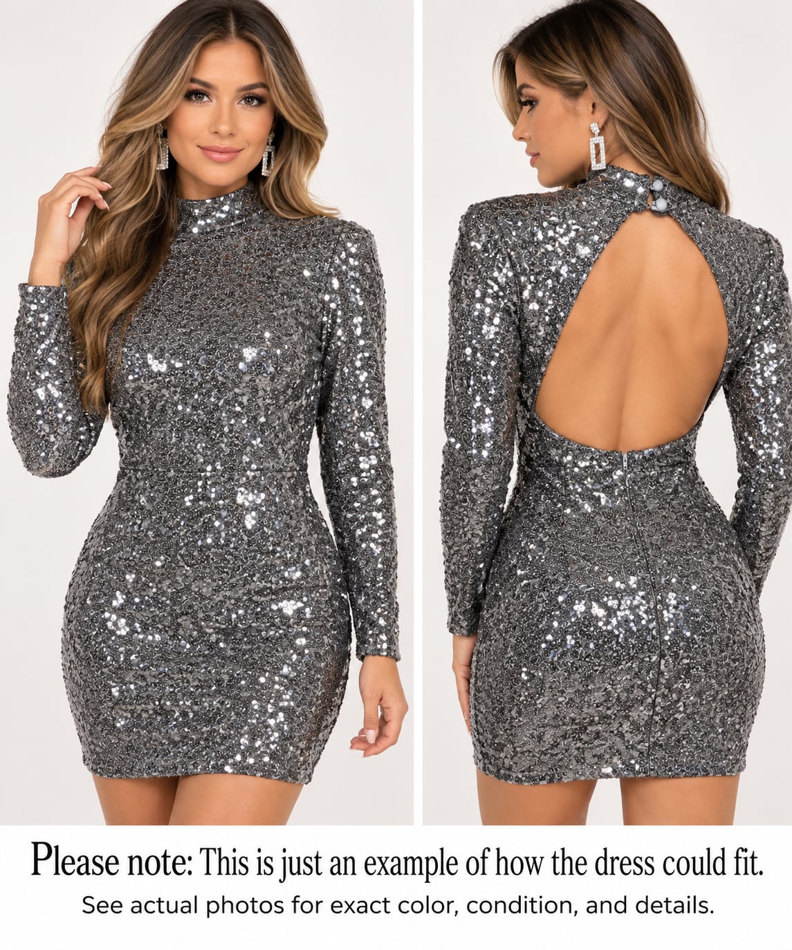 B. Darlin Prom Dress Size 1/2 Gray Sequin Halter Sleeveless 10