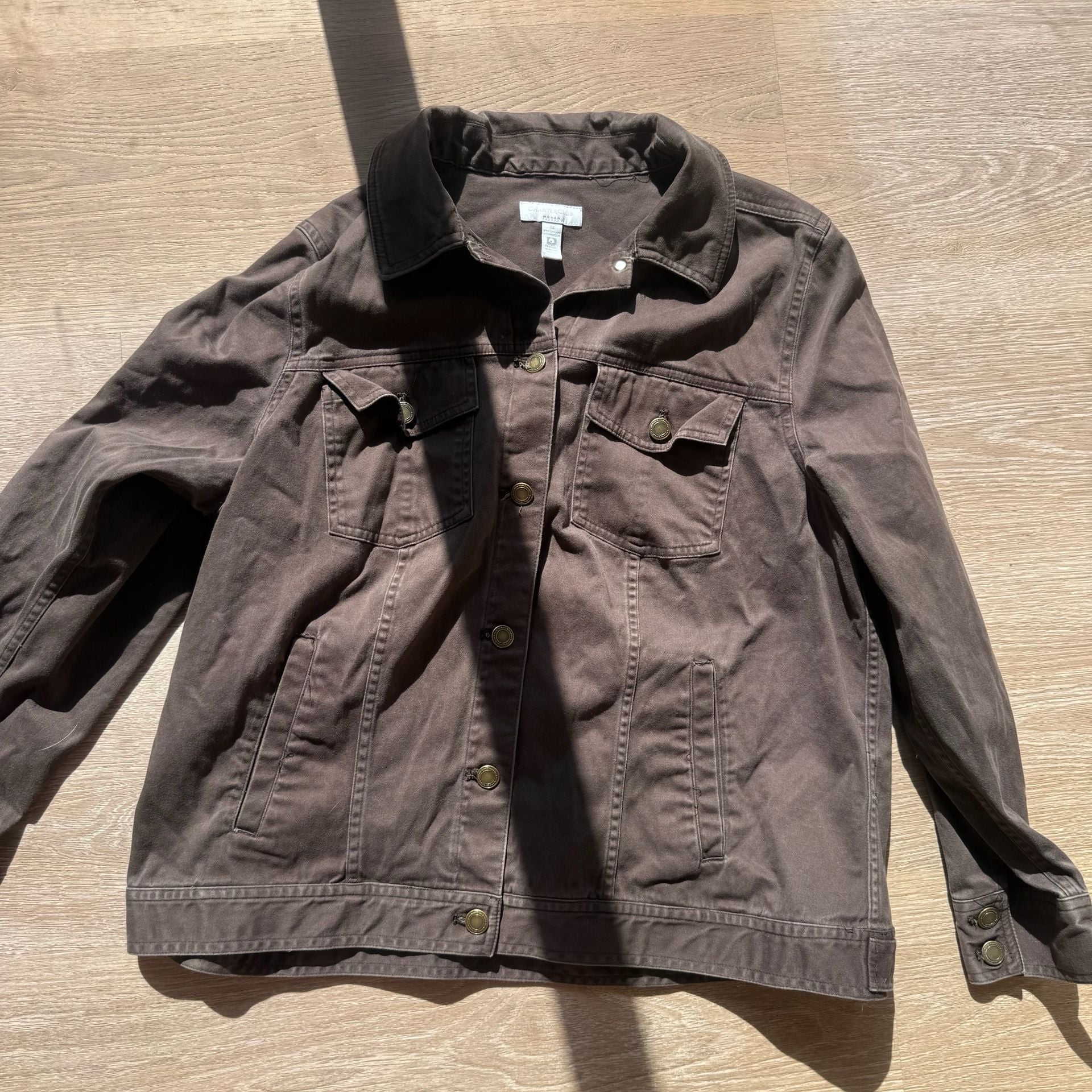 Charter Club Woman Jacket Size 1X Brown Denim 6
