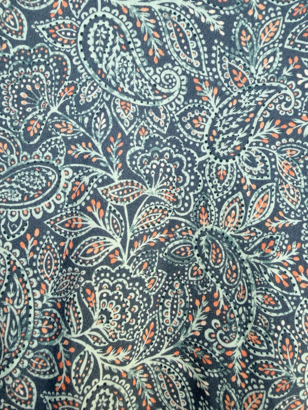 L.L.Bean Split Neck Tee Size 2X-Plus Blue Paisley Supima Cotton 3