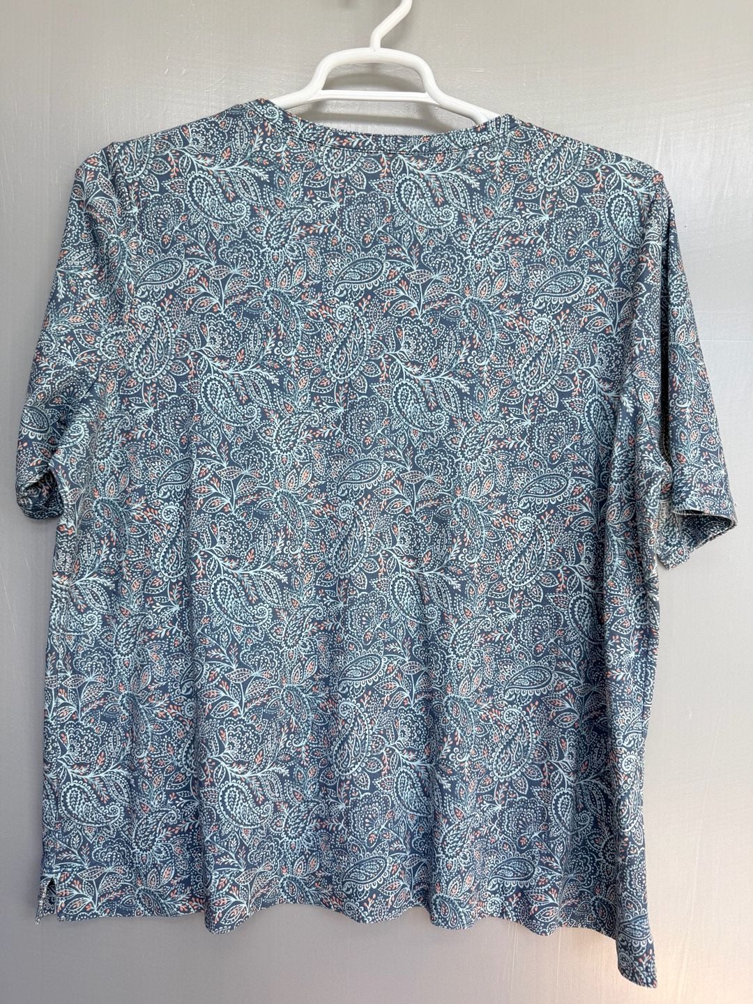 L.L.Bean Split Neck Tee Size 2X-Plus Blue Paisley Supima Cotton 4