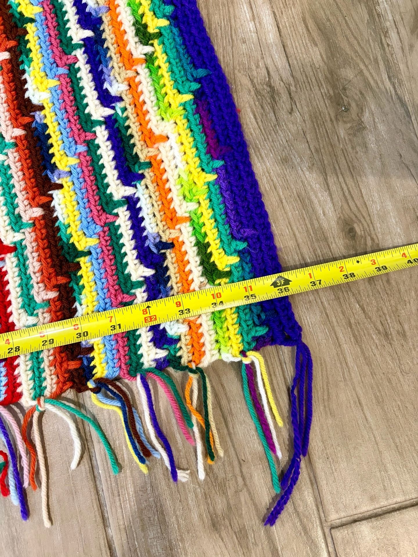 Handmade Crochet Afghan Blanket Multicolor Zigzag Fringe Throw 4
