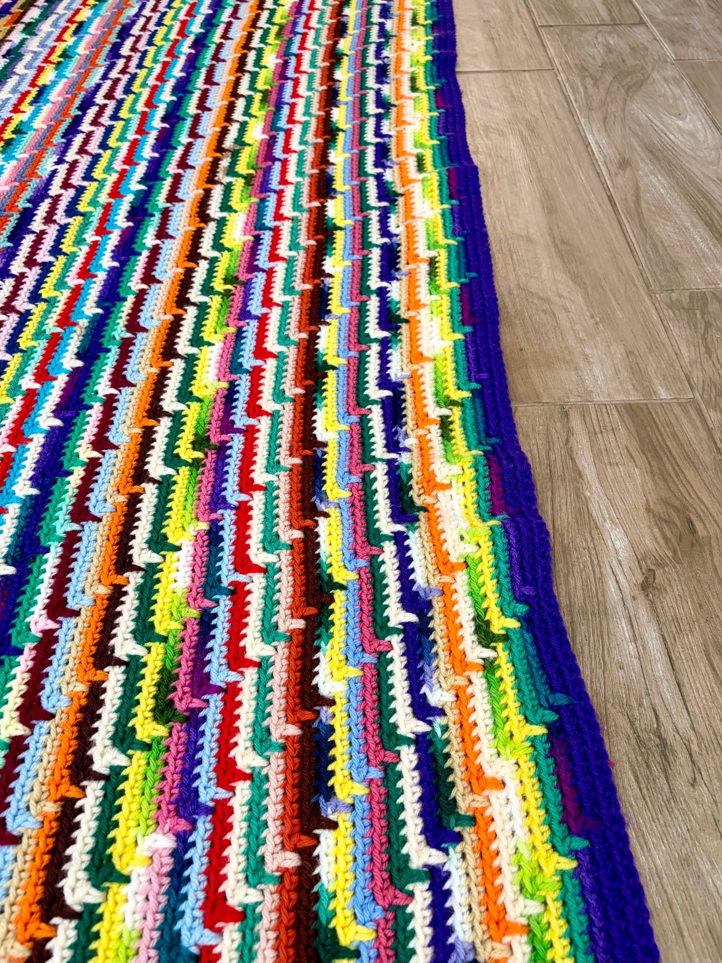 Handmade Crochet Afghan Blanket Multicolor Zigzag Fringe Throw 5