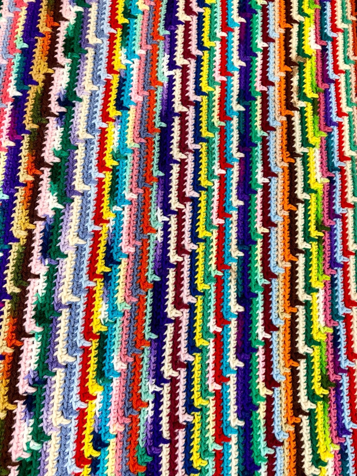 Handmade Crochet Afghan Blanket Multicolor Zigzag Fringe Throw 6