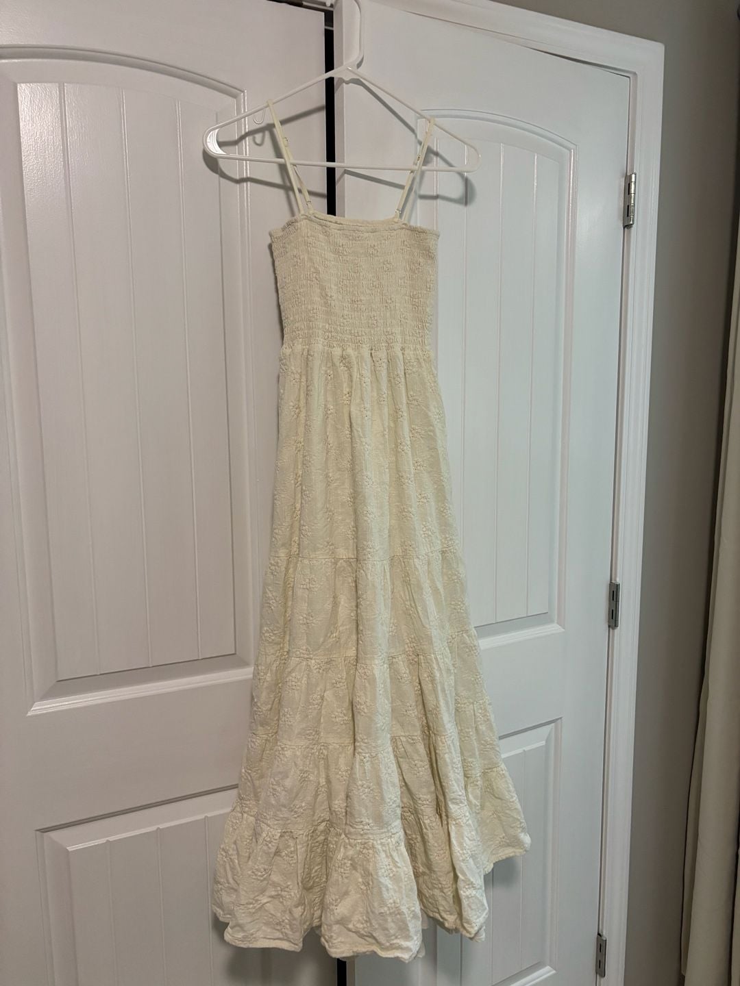 Altar'd State Maxi Dress Size XS White Smocked Tiered Eyelet 2