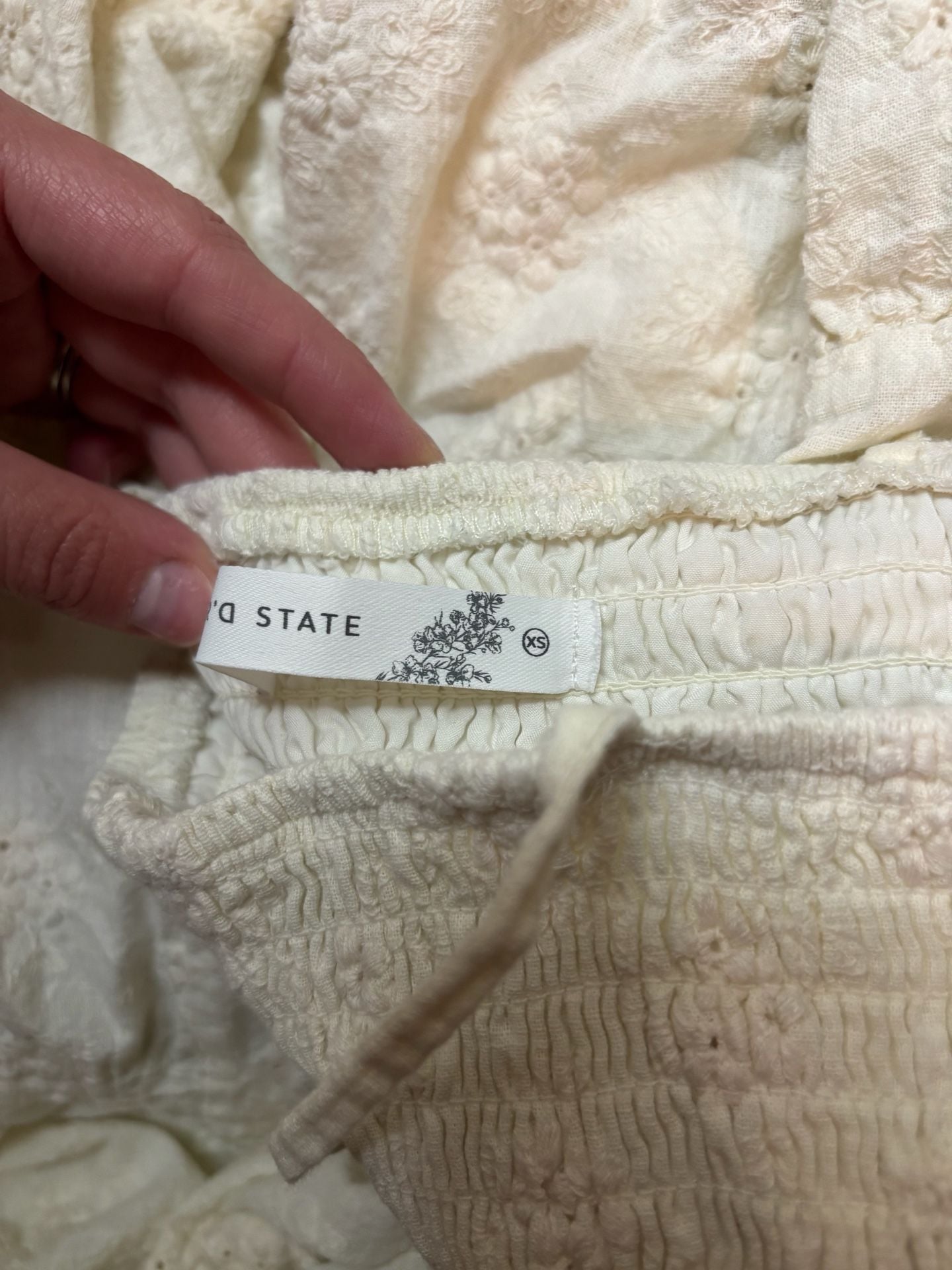 Altar'd State Maxi Dress Size XS White Smocked Tiered Eyelet 3