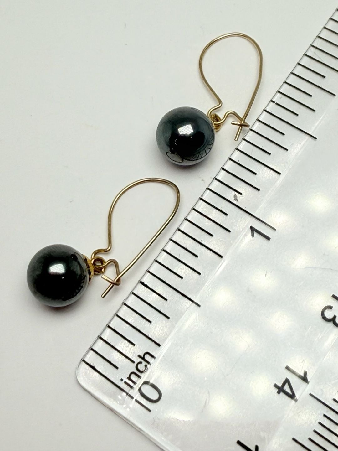 14K Gold Hematite Bead Dangle Earrings 6mm 4