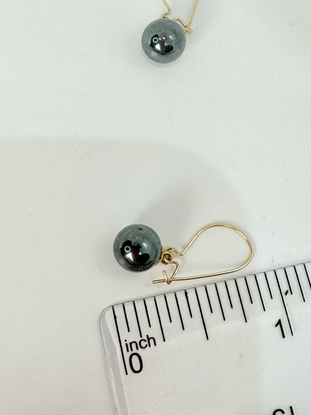 14K Gold Hematite Bead Dangle Earrings 6mm 5